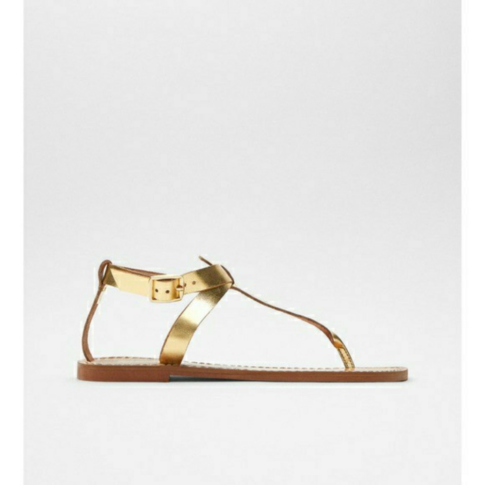 🆕 zara • leather laminated flat sandals